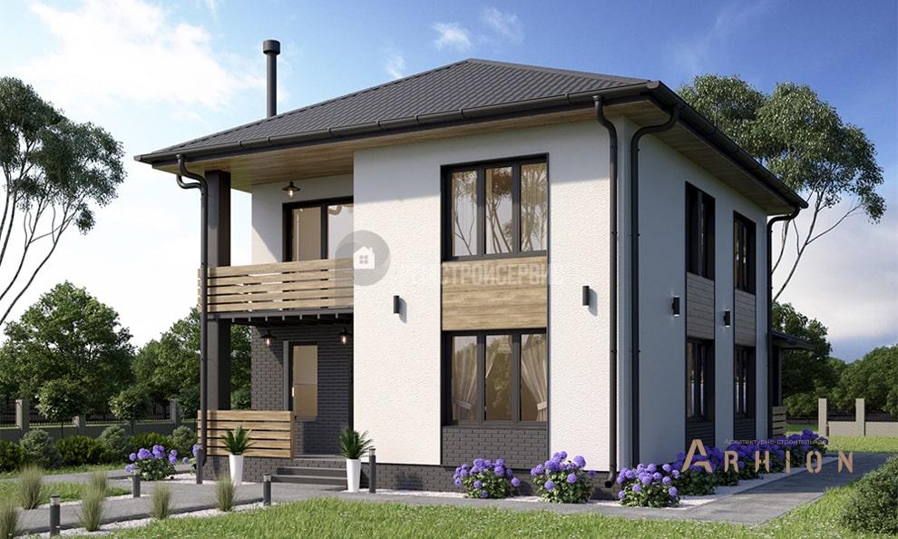 2. Проект двухэтажного дома в современном стиле с четырехскатной, t-24-01, площадью - 143 кв c терассой, балконом